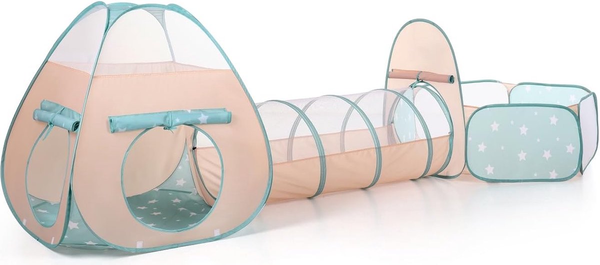 Speeltenten voor Kinderen met Tunnel: 3-in-1 Opklapbare Tunneltenten met Ballenbak Inclusief Opbergtas (Ballen niet Inbegrepen)