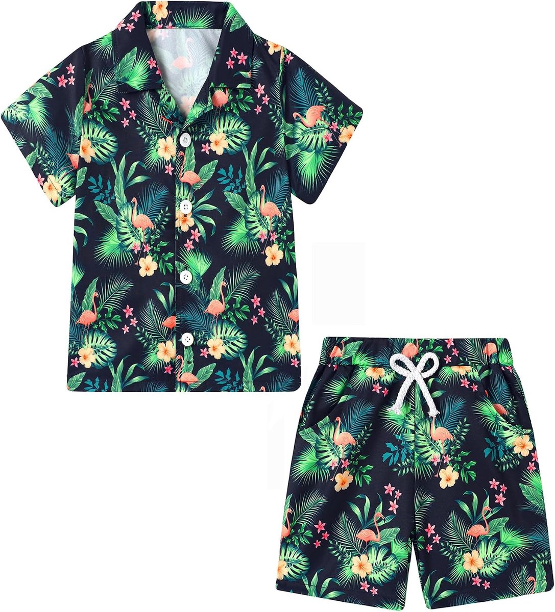 Hawaï-set voor jongens, 2-delige set hemd + shorts, strandhemd met knopen + shorts voor kinderen van 4-10 jaar