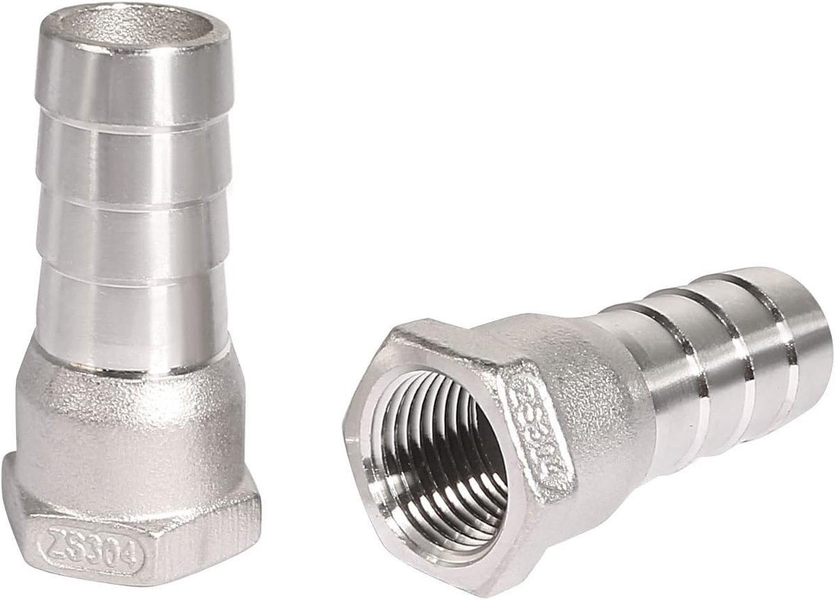 sourcing map Slangaansluiting koppeling 304 roestvrij staal 20 mm aansluiting x G1/2 binnendraad-adapter
