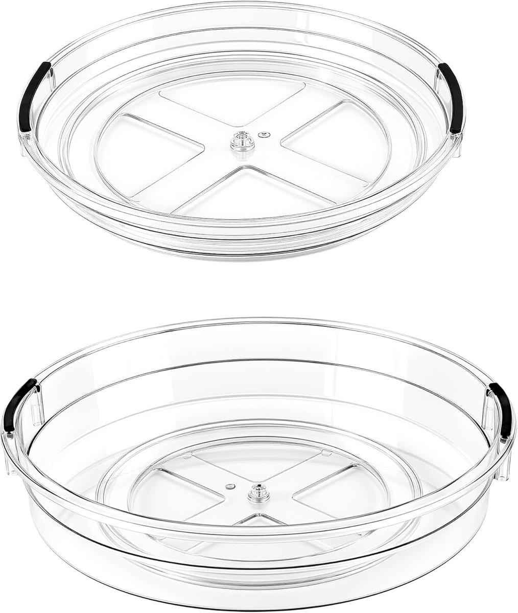 Susan Draaiplateau-organizer, Ø 30 cm & Ø 23,5 cm, transparant, van PET, kruiden- en kastorganizer voor keuken, badkamer en kaptafel, 2 stuks