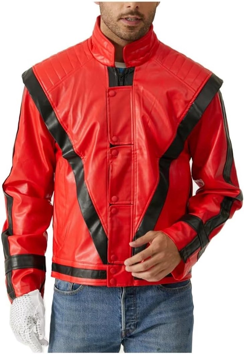 Vrouwen Rode Leren Jassen Kostuums - Halloween Kerstfeestjes Dansen Cosplay Rollenspel Retro Punk Volwassen Unisex Rode Leren Jas (Geef Handschoen)