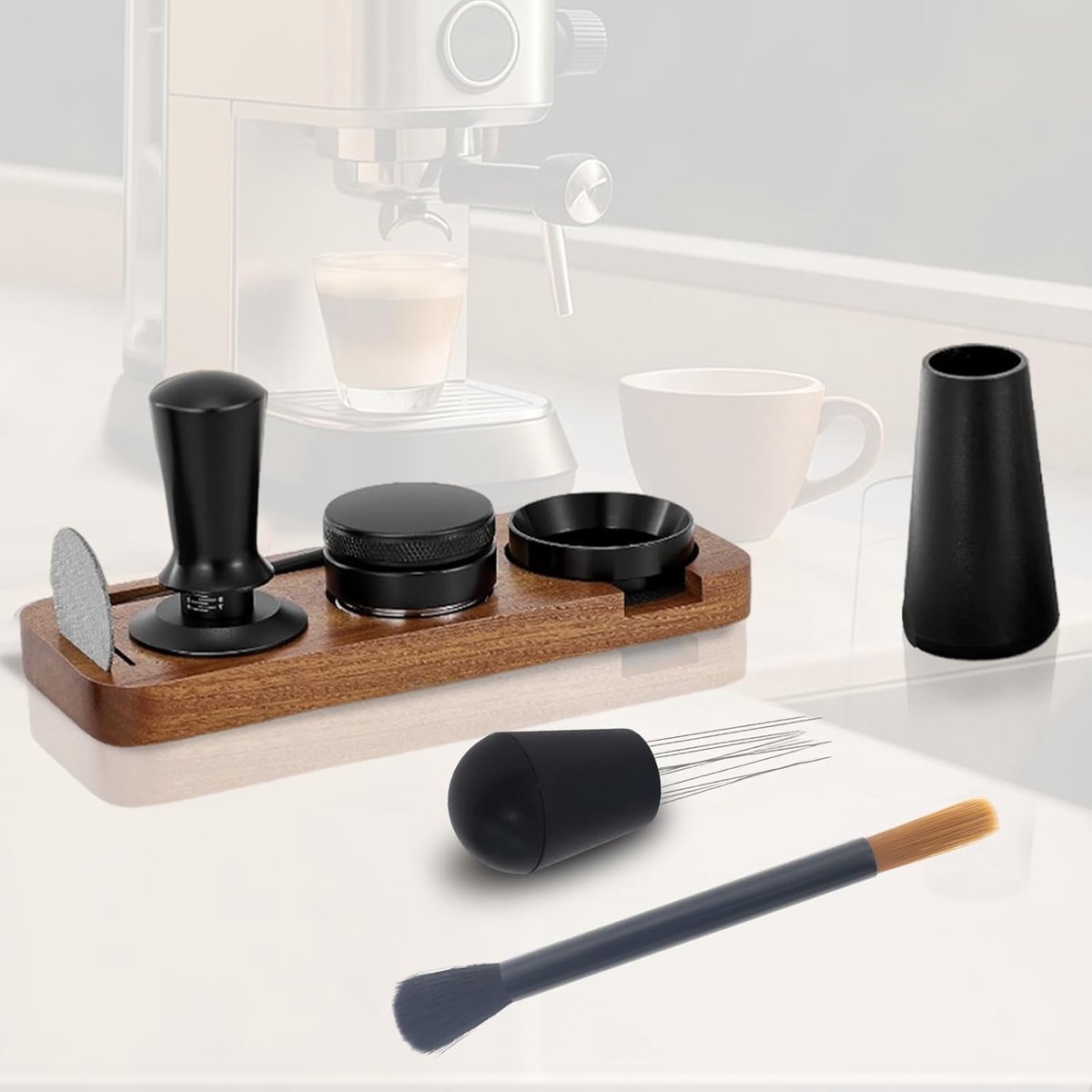 7-delige Barista Set Compatibel met de Meeste Espressomachines 54 mm Tamper Koffie Tamper Station Doseringsbeker WDT Tool Doseertrechter Borstel en Puck Zeef voor Espresso Bereiding