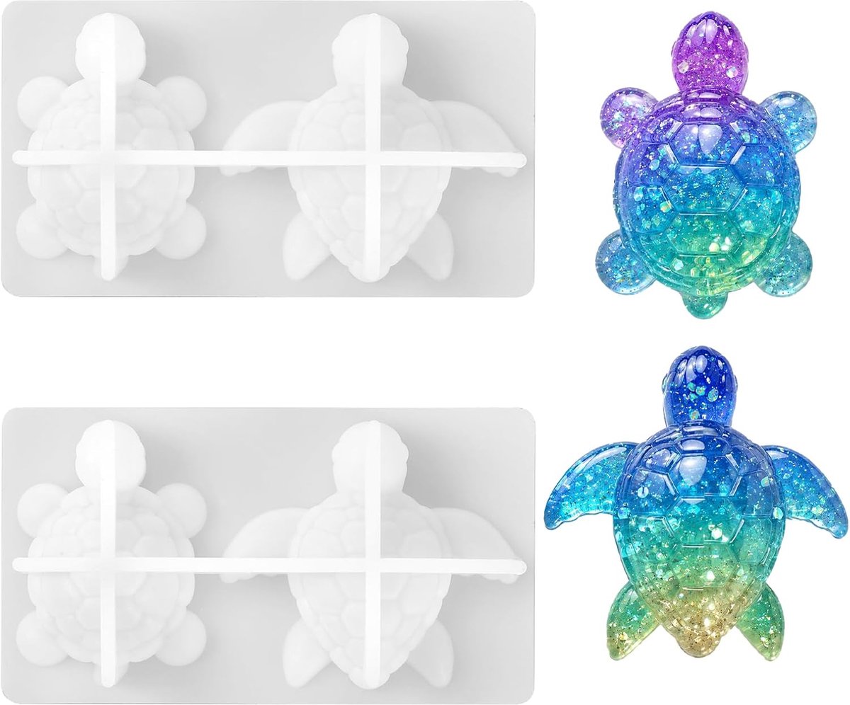 Set van 2 siliconen gietvormen dieren, mini-schildpad-gietvormen, siliconen, 3D-dier, gietvormen van zachte siliconen voor hars, sieraden, zeep, miniatuurlandschap