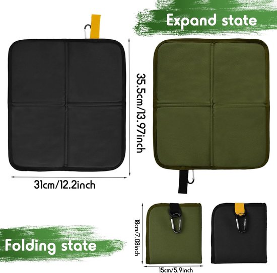 2 stuks opvouwbare zitkussens voor buiten van Oxford-stof, waterdicht, draagbaar, stadionkussen met haak om op te hangen, voor kamperen, picknick, wandelen, 36 x 32 cm (SET-B) — afbeelding 3