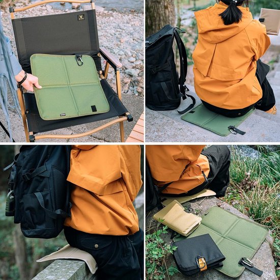 2 stuks opvouwbare zitkussens voor buiten van Oxford-stof, waterdicht, draagbaar, stadionkussen met haak om op te hangen, voor kamperen, picknick, wandelen, 36 x 32 cm (SET-B) — afbeelding 5
