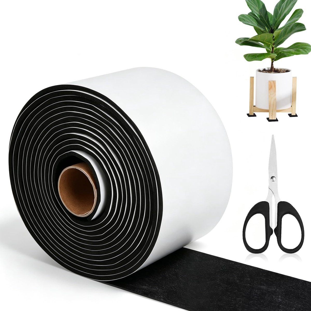 zelfklevend, isolatiekanaal voor buizen, rol voor meubels, vilt, antislip, vrij snijden in elke vorm, voor meubels, ramen, isolatie, buiswikkeling (zwart, 5 cm x 5 m)