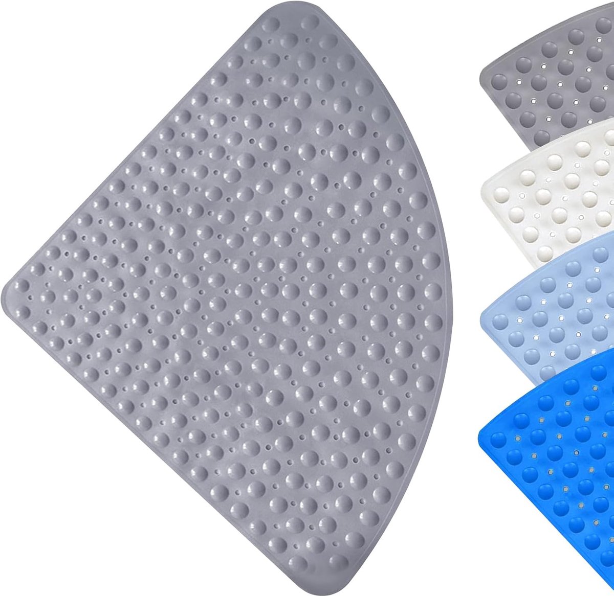 driehoekig, 80 x 80 cm, 1 stuk douchemat, antislip, met zuignappen, grote antislipmat voor douche met afvoergaten, antislipmat, voor binnendouche (grijs)