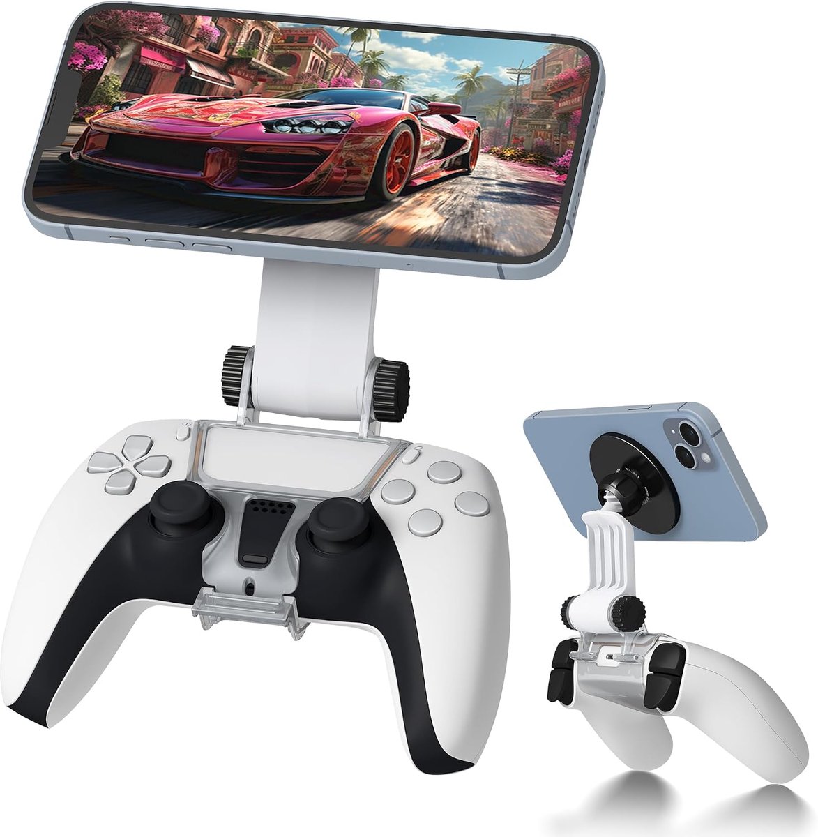 Controller Telefoon Houder Clip compatibel voor PS5 | Dualsense Controller, Verstelbare Mag-Safe houder Accessoires voor iPhone en Android Telefoons Remote Stream Gaming - Zwart