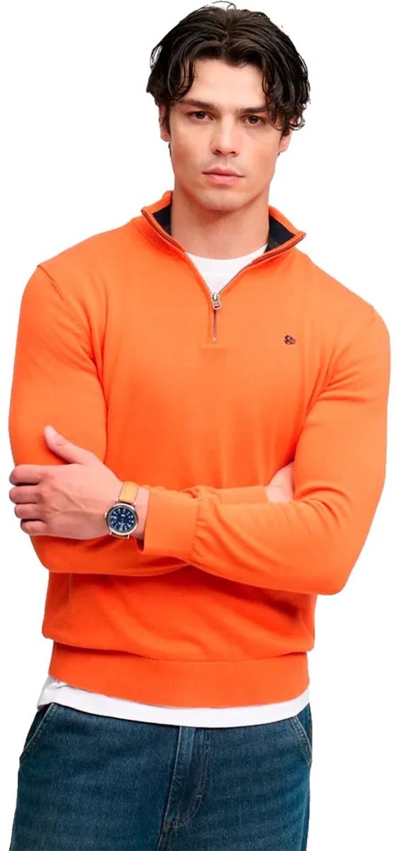 Superdry Preppy Essential Katoenen Halve Rits Trui Heren Sweaters Oranje