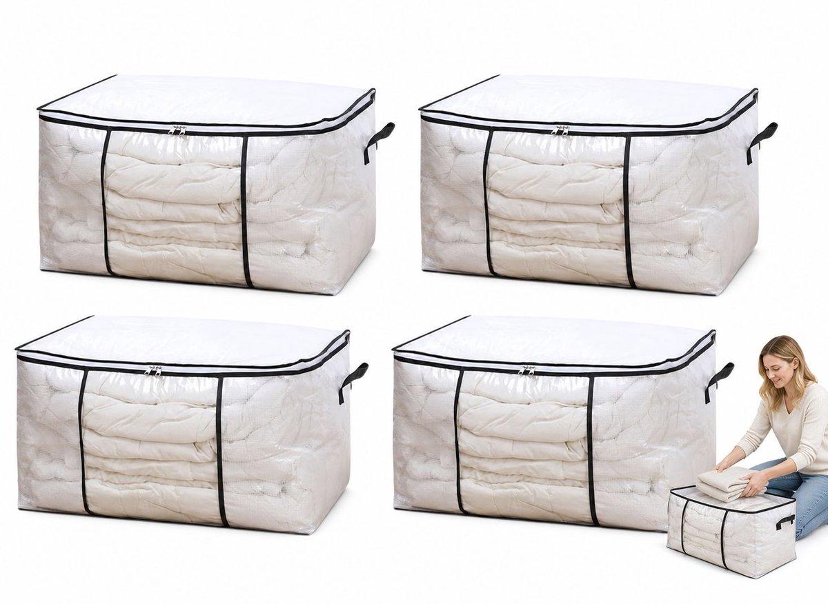 VHV - Verhuistassen groot - Set van 4 waterbestendige opbergtassen 60 x 35 x 37 cm met rits en handvatten