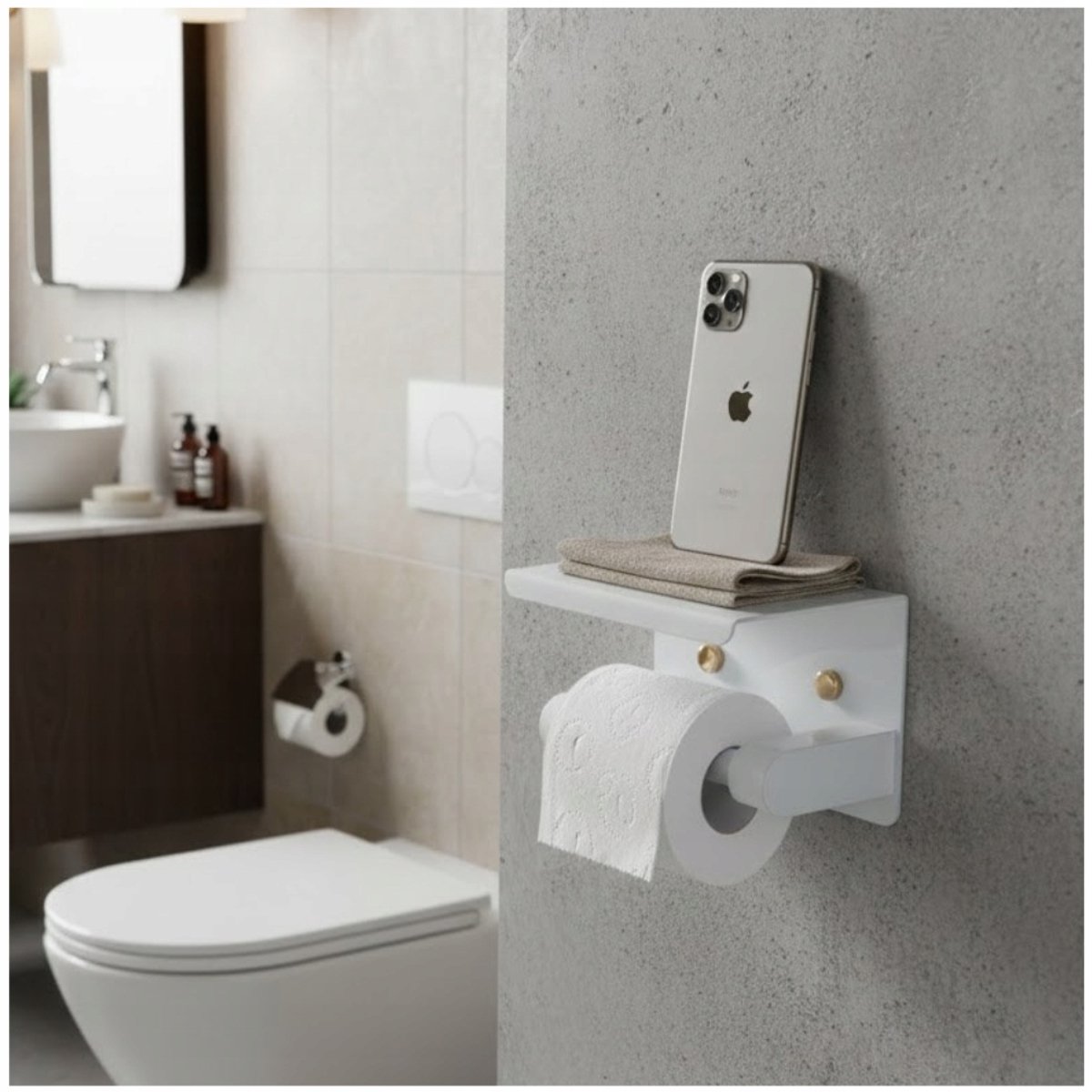Witte Toiletrolhouder met Plank - RVS, Zonder Boren (3M Lijm)