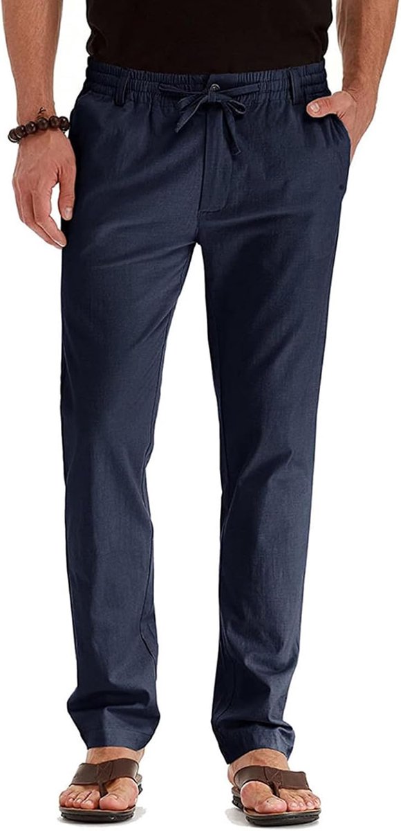 Lora Casual herenbroek van katoen, licht, los, strand, yoga, brede pijpen, sportbroek van kunstlinnen