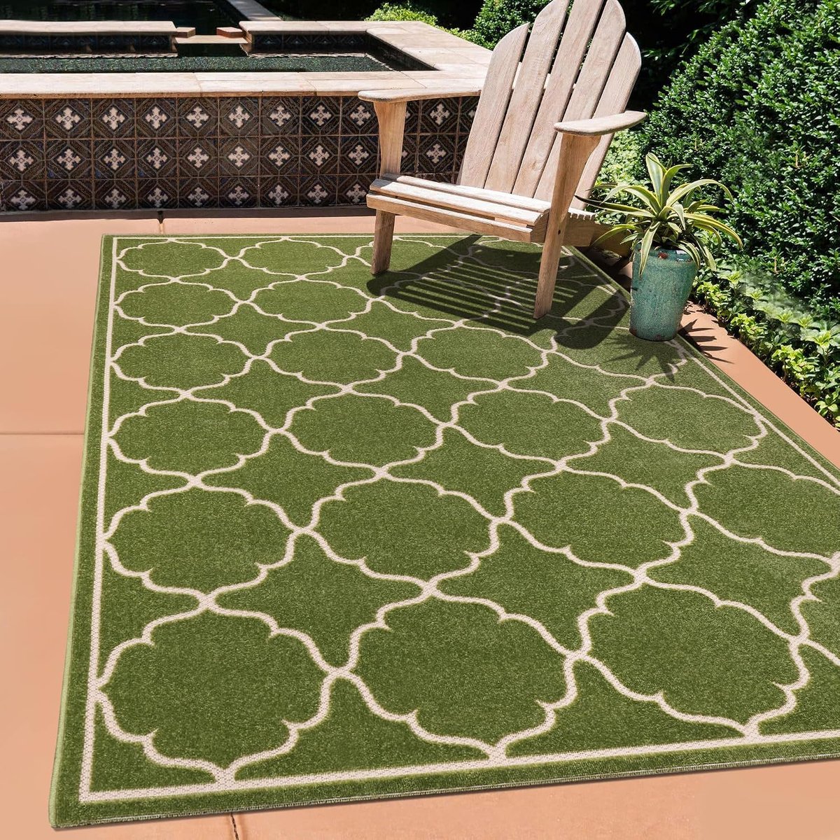 Outdoortapijt, weerbestendig, tapijt voor binnen en buiten, balkontapijt, waterafstotend, voor terras, tuin, keuken, badkamer of woonkamer, groen, 120 x 170 cm