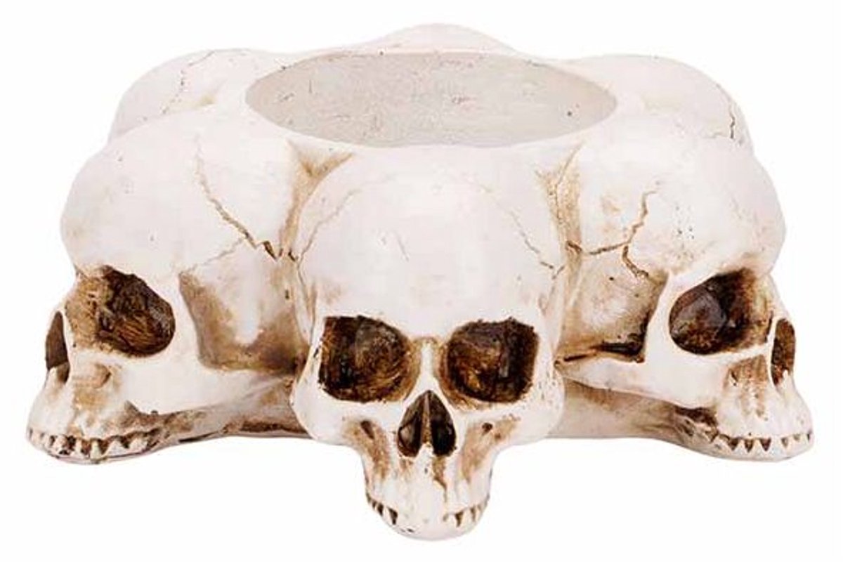 Theelichthouder Skulls Wit 11x11xh4cm Po Lyresin