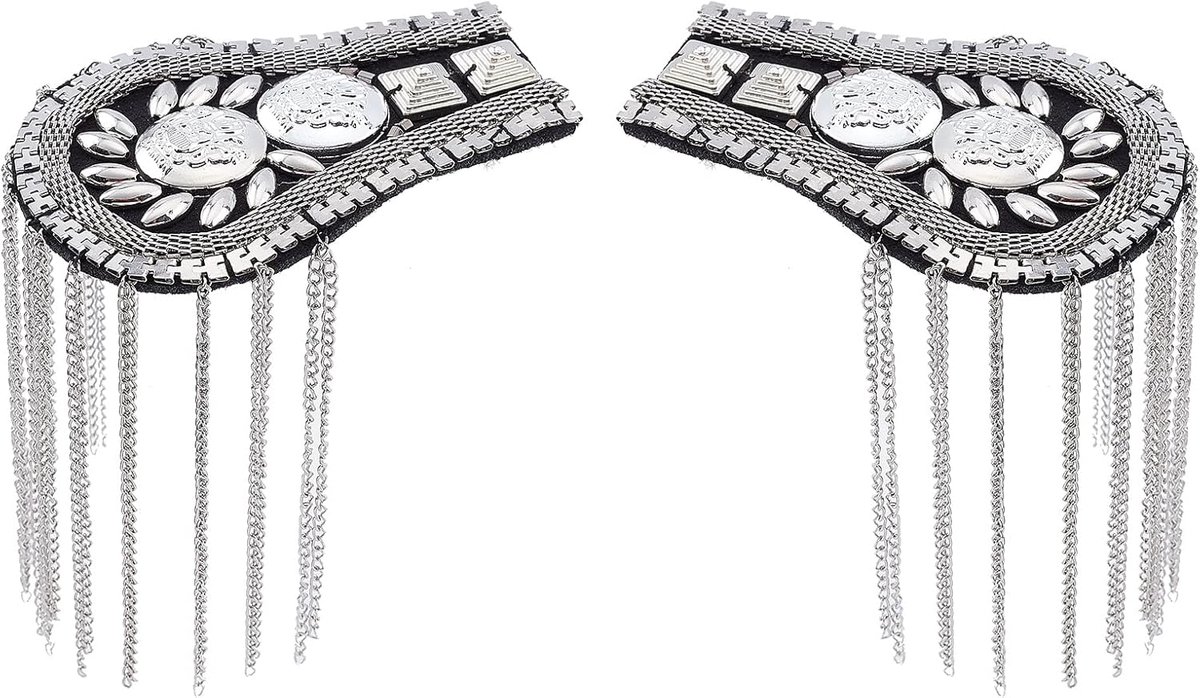 2 stuks schouderstukken kwast platina franje schoudervullingen blazer epaulet metalen mode schouder sieraden strass stoffen accessoires broches, 187x61x8 mm