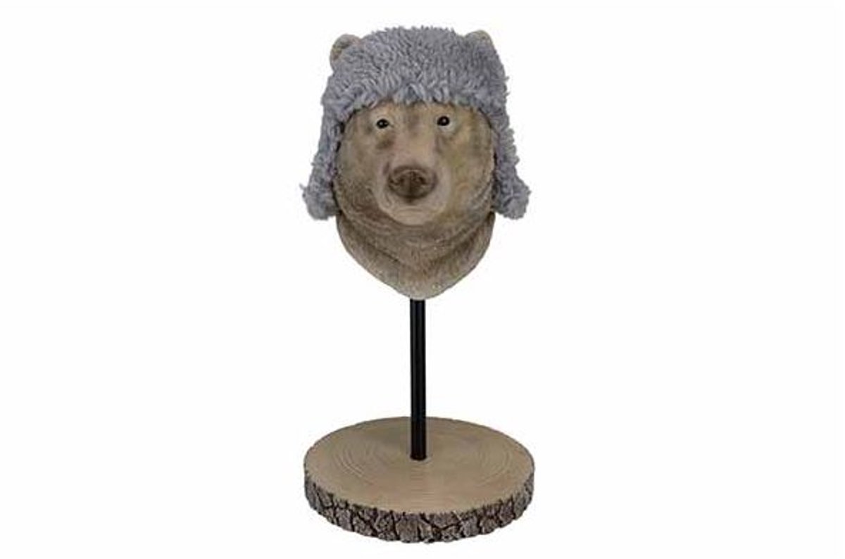 Beerhoofd Fur Hat On Stander Brui N 20,5x24,8xh38,8cm Langwerpig Polyresi