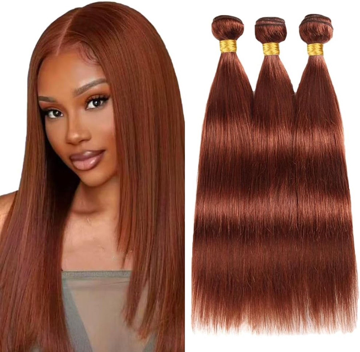 Peruik Dames Bundles Human Hiar Unprocessed Brazilian Virgin Human Hair Extensions #33 Reddish Brown Bundle With Minimal Shedding For Women 18 20 22 Inch