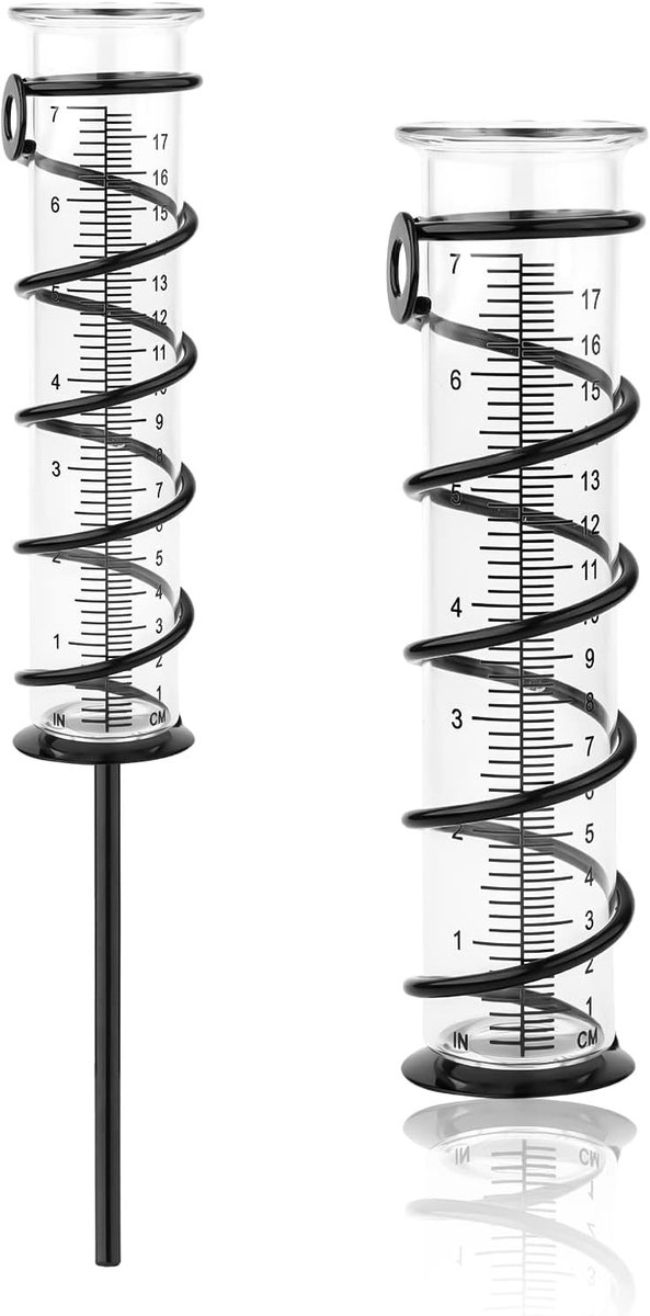 SnelShoppen - Regenmeter Buiten, 18cm Glazen Regenmeter met Paal en Metalen Spiraal, Verwijderbare Regenmeter voor Tuin, Gazon, Tuinhek, Brievenbus (Z