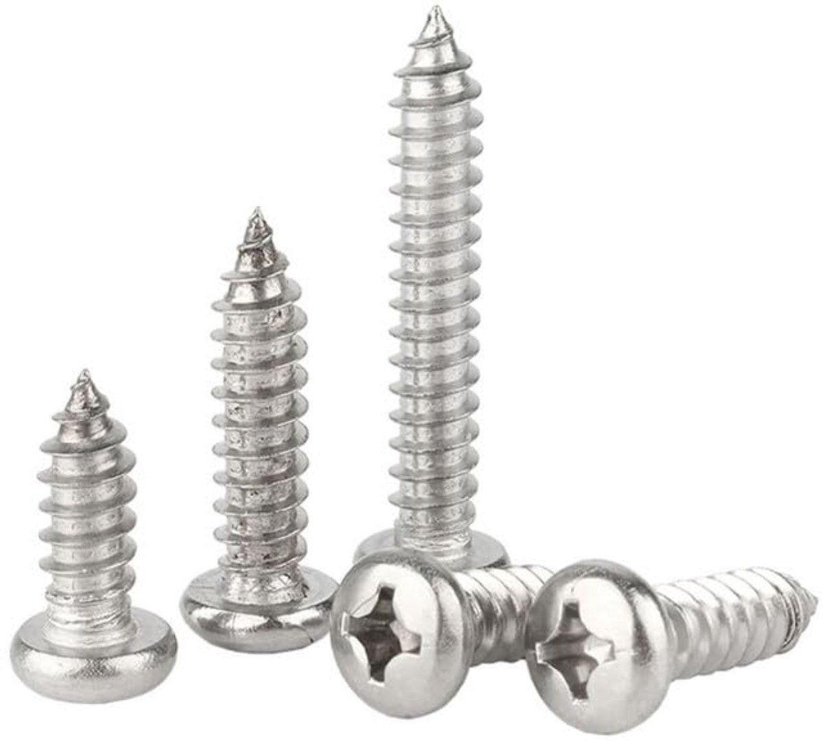staal 304 Kruis Rond hoofd Zelftappende Houtschroeven | Pan hoofd Puntige staart Zelfborende schroeven M3.5 x 8mm 50 Pcs