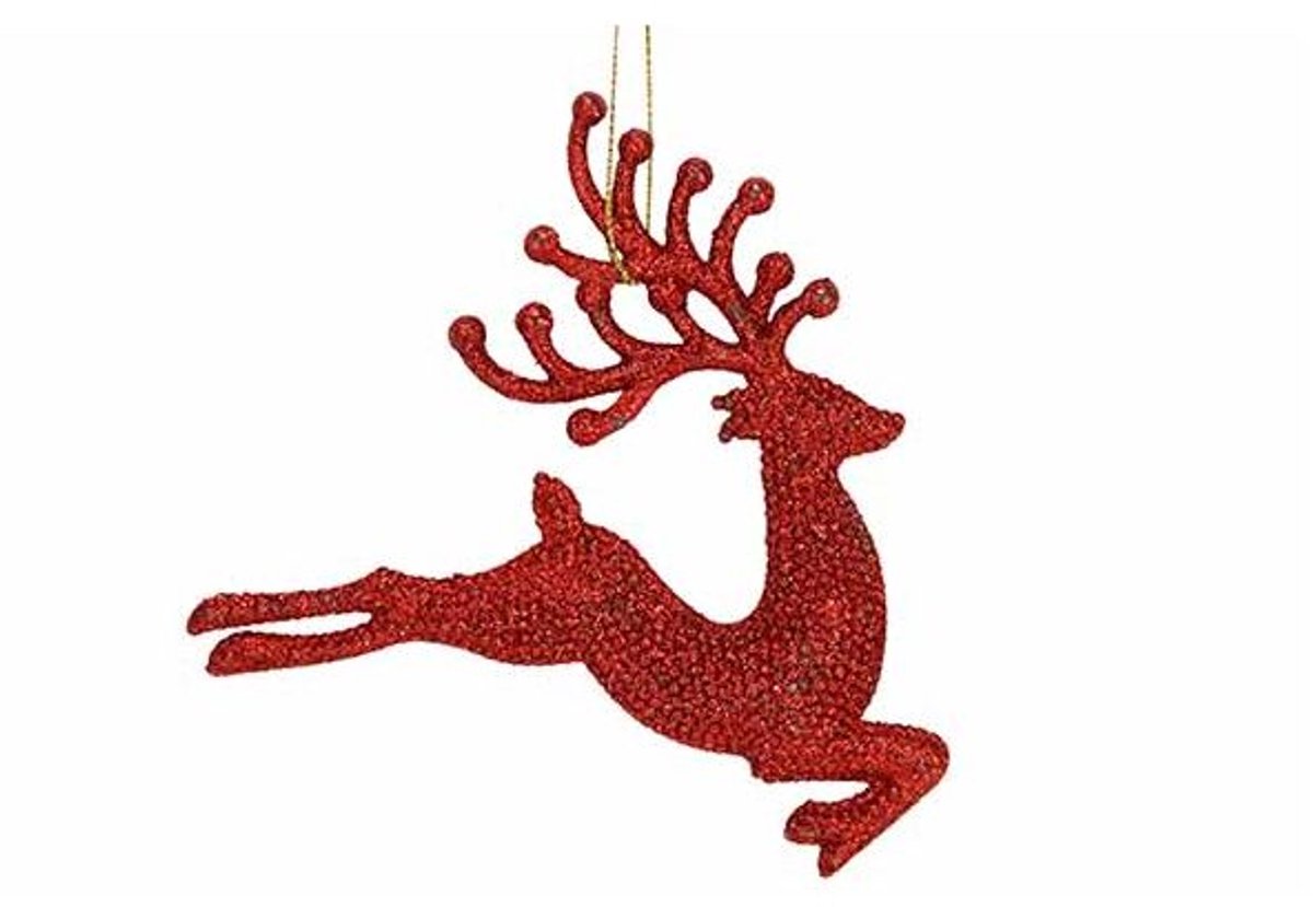 Hanger Deer Glitter Rood 12xh12cm Kunsts Tof