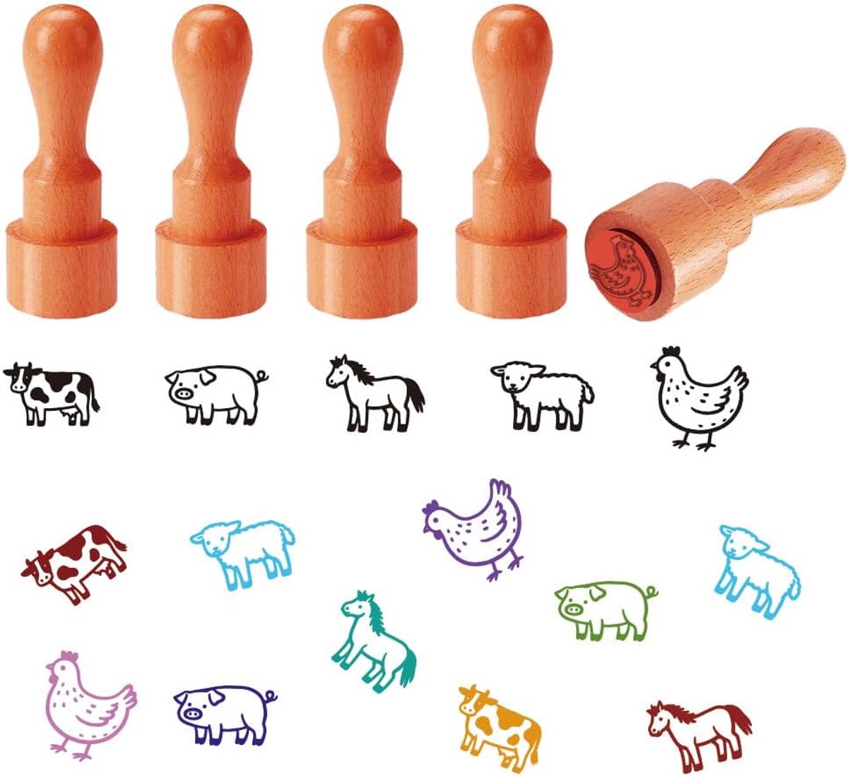 Houten Rubber Stempel, Leuke Barnyard Animal Patronen Ronde Rubber Stempel Voor Diy Maken Scrapbooking Kaart Stempelen Aardewerk Klei Crafting