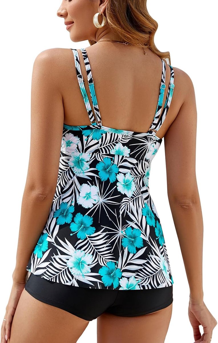 Tweedelig badpak, tankini, bedrukt, gevoerd, badpak met shorts, elegante badpakken met hoge taille