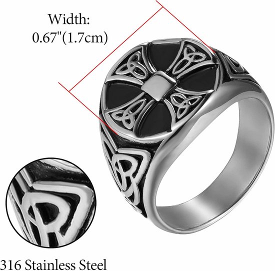 Sieraden herenring roestvrij staal vintage Viking Ierse Trinity Keltische knoop kruis ringen zegelringen mannen bandringen gravure, zilver goud zwart maat 54 tot 76 — afbeelding 2