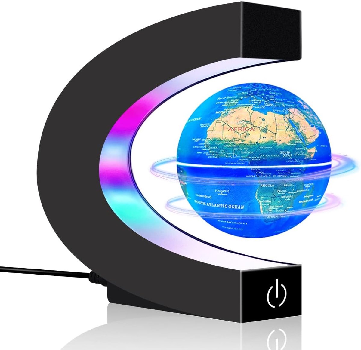 wereldbollamp met ledlampen, cool gadget voor kantoor, thuis, plank, bureau, decoratie, cool cadeau voor mannen, vrouwen, vader, echtgenoot (wereldbol 8,5 cm)