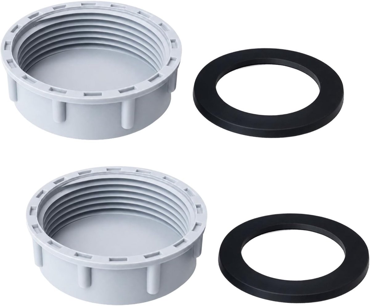2 stuks afsluitdop 45mm, vrouwelijke schroefdraad, met rubberen afdichting, grijs | voor keuken badkamer wasruimte