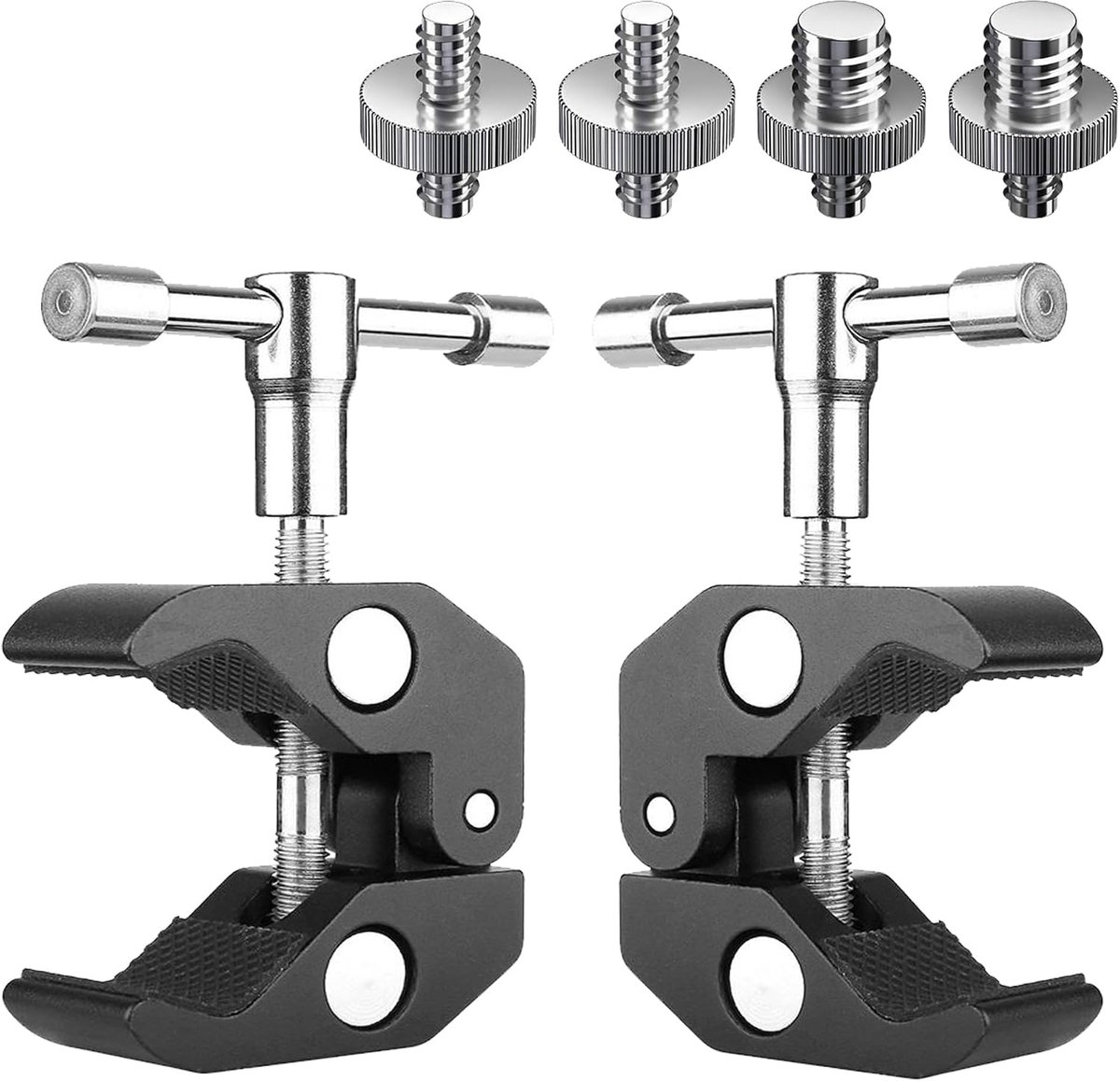 2 stuks Super Clamp statief klem met 1/4 en 3/8 schroefdraad schroefadapter, camera houder klem articuleerd CNC Magic arm voor camera's, flash light, statief, LCD/DV monitor, LED-verlichting