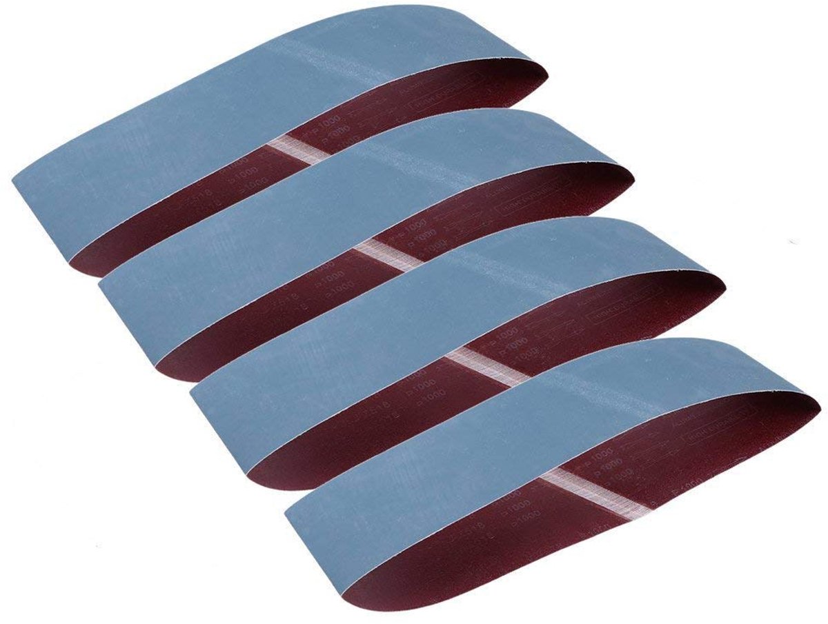 Schuurriemen 4 stuks - GOODCHANCEUK 1000 Grits Slijpschuurriem 100 x 915 mm aluminiumoxide schuurpapier riemen voor metaal roest polijsten slijpen (P1000) blauw