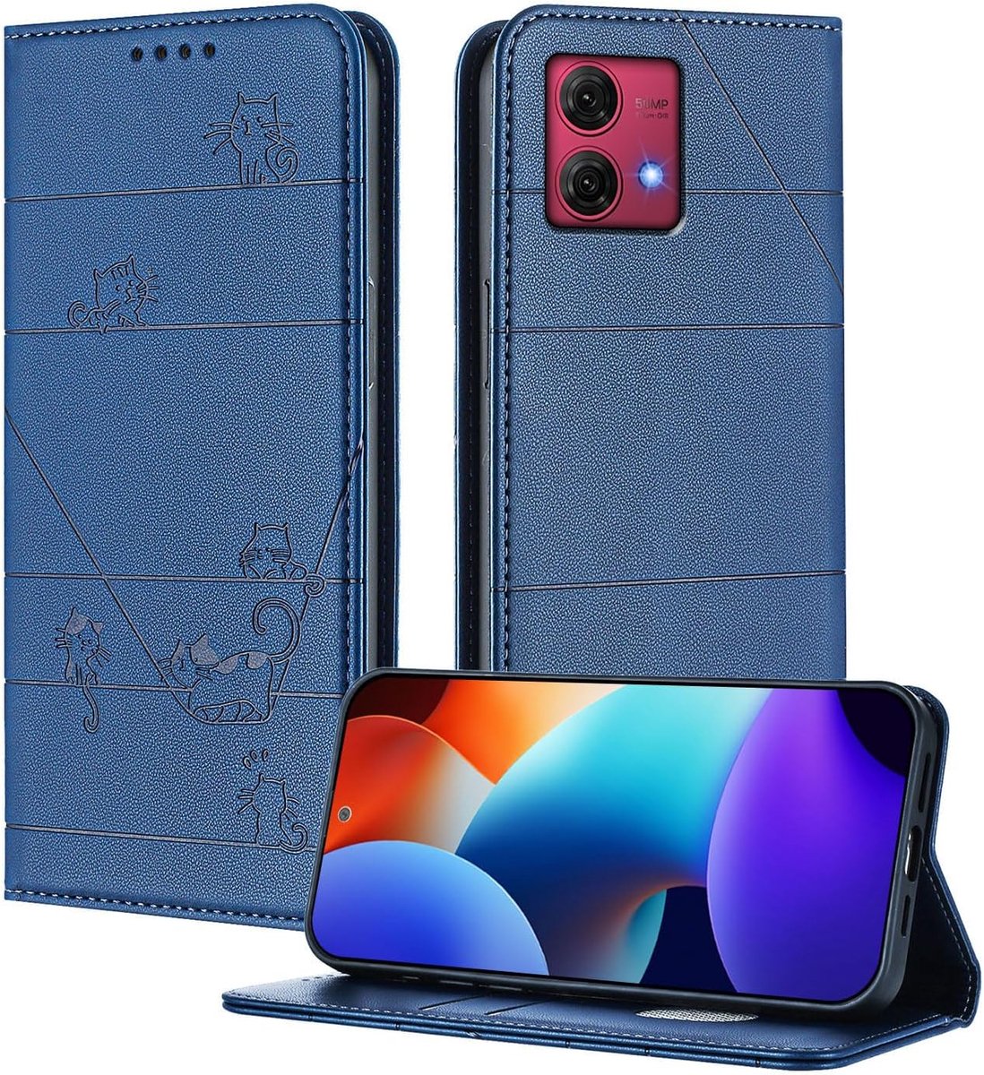 Hoesje voor Motorola Moto G84 5G - Premium PU Leren Hoes met RFID-bescherming, Pashouder, Magnetische Sluiting, Flip Case, Schokbestendig - Blauw