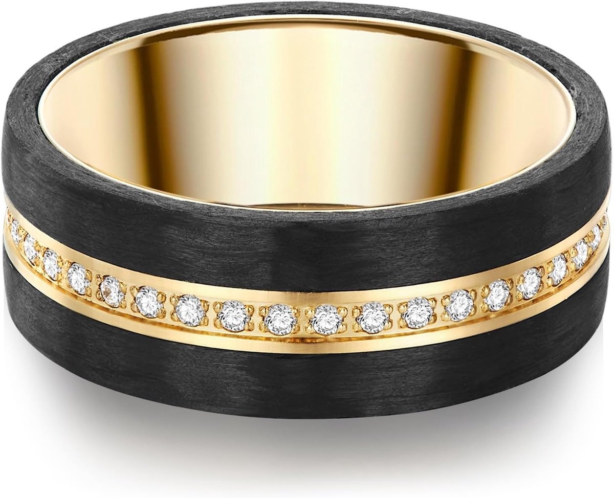 Dames Ring roestvrij staal geelgoud verguld Zirkonia wit briljantgeslepen - roestvrij stalen Ring verguld carbon Verlovingsring Trouwring