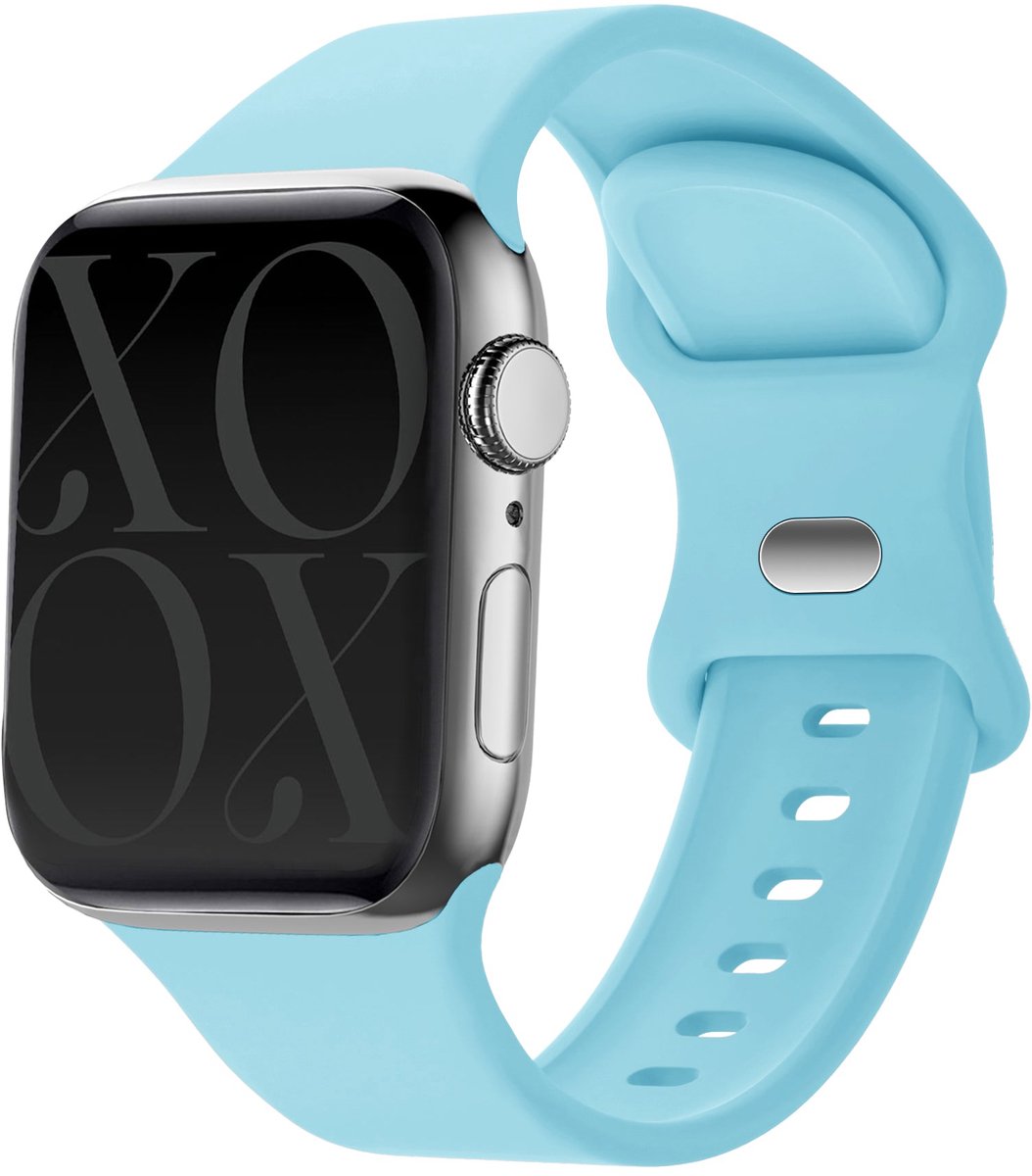 xoxo Wildhearts siliconen bandje - Geschikt voor Apple Watch - Series 1/2/3/4/5/6/7/8/9/10/SE - Maat: 38 mm / 40 mm / 41 mm / 42 mm - Horlogeband - Sport bandje voor iWatch - Lichtblauw