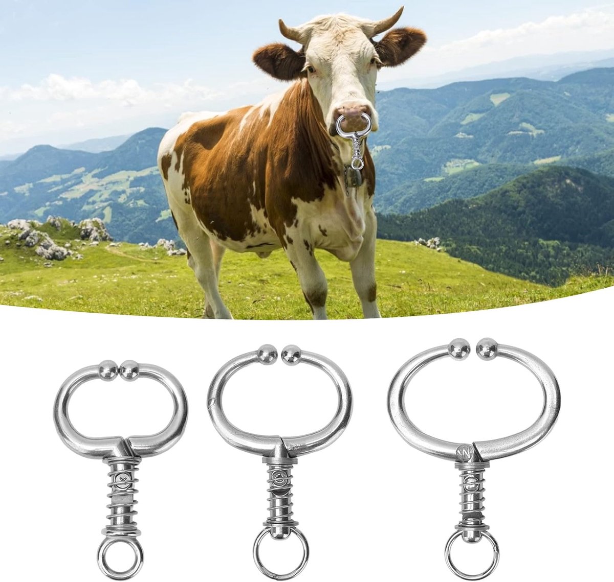 neusring, roestvrijstalen runderneusklem, voor tractie stier koe neus landbouwhuisdieren apparatuur(M)