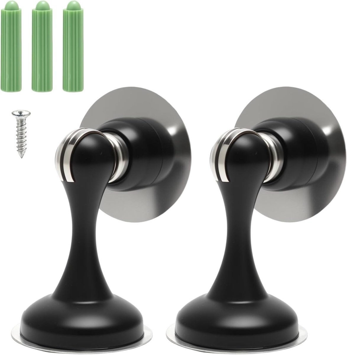 Set van 2 Magnetische Deurstoppers - Matzwart - 11 x 5,4 cm - Roestvrij Staal - Voor Binnen- en Buitendeuren