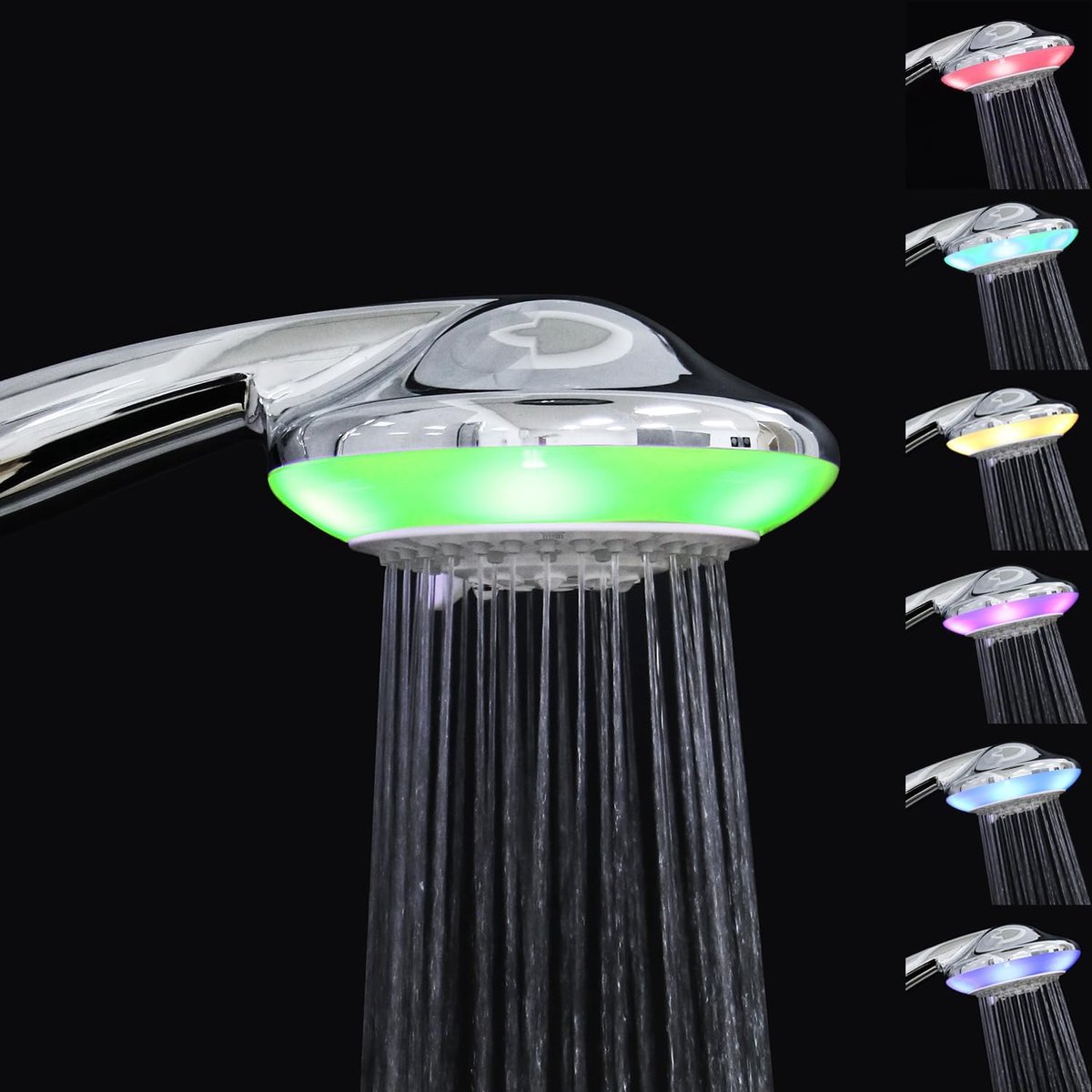 SnelShoppen - Douchekop met LED Verlichting, Multifunctionele Handdouche, 7 Kleuren, 12,5 cm, 5 Douchemodi voor Ontspanning en Verfrissing