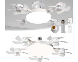 Casalora E27 + B22 Schroeffitting Plafondventilator met 5 Bladen - LED Drone Plafondventilator met Afstandsbediening - Dimbare Ventilator met Timerfunctie - Stille Ventilator voor Slaapkamer