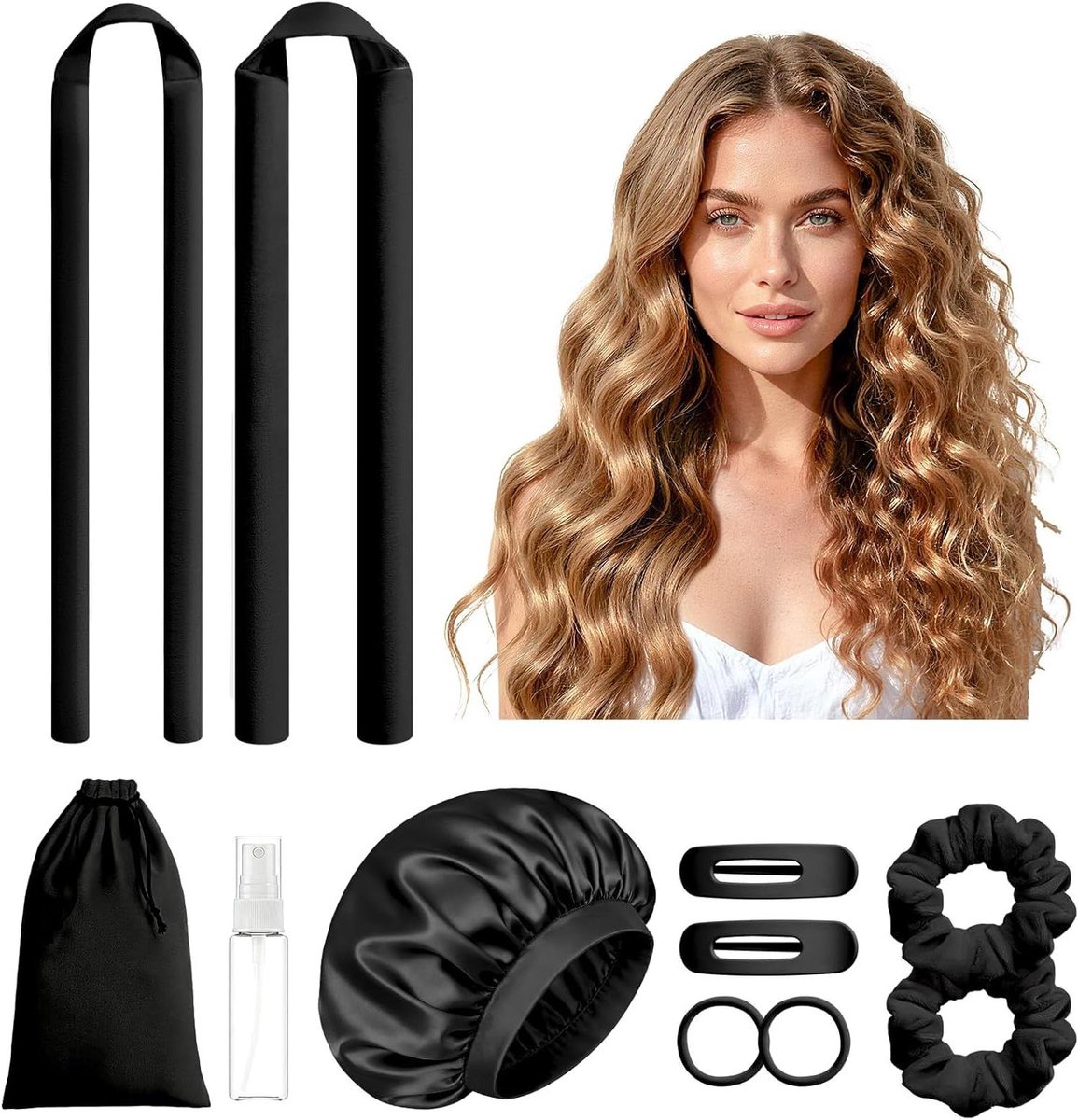 Heatless Curls Set - Krulset Zonder Hitte - Haar Krullen - 2 Maten Krulband - 11 Delen - Meerdere Kleuren