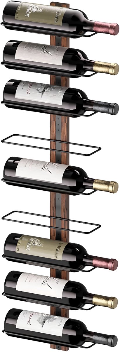 VALI® Wijnrek - Wijnrek Muur - 9 Flesse - Wijnrek Staand - Zwart en Bruin - 9cm x 27cm x 95cm'