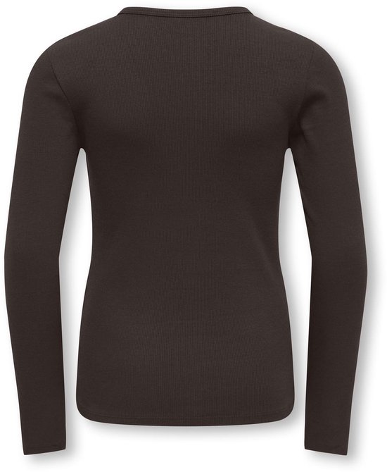 Bruin, langarmig shirt met ronde hals, geribd materiaal.