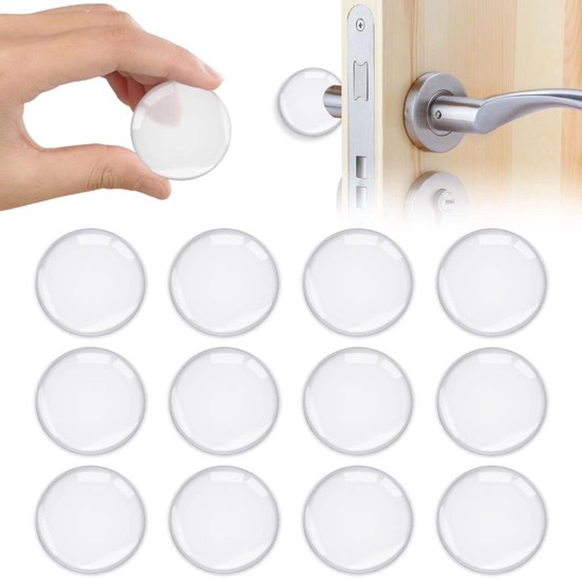 Deurstoppers Transparant - 12 Stuks - Wandgemonteerde Deurklink Stop - Stootdoppen - Transparante Zelfklevende Deurstop Siliconen Deurstops - Deurbuffers - Transparante Schokdempers - Krachtige Deurstop - Voor Kastdeuren, Keuken, Badkamer, Kantoor