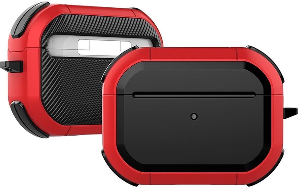 Mobigear Hoesje geschikt voor Apple AirPods Pro 2 Shockproof Hardcase Hoesje | Mobigear Slim Armor - Zwart / Rood