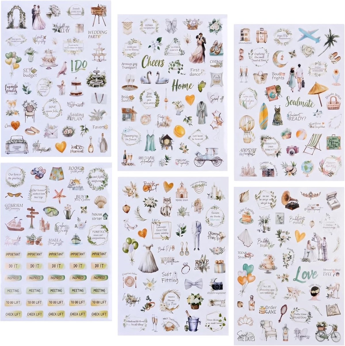 Bruiloftsstickers 270+ motieven - gouden aquarel - decoratie voor gastenboek en fotoalbum - ShopVlot