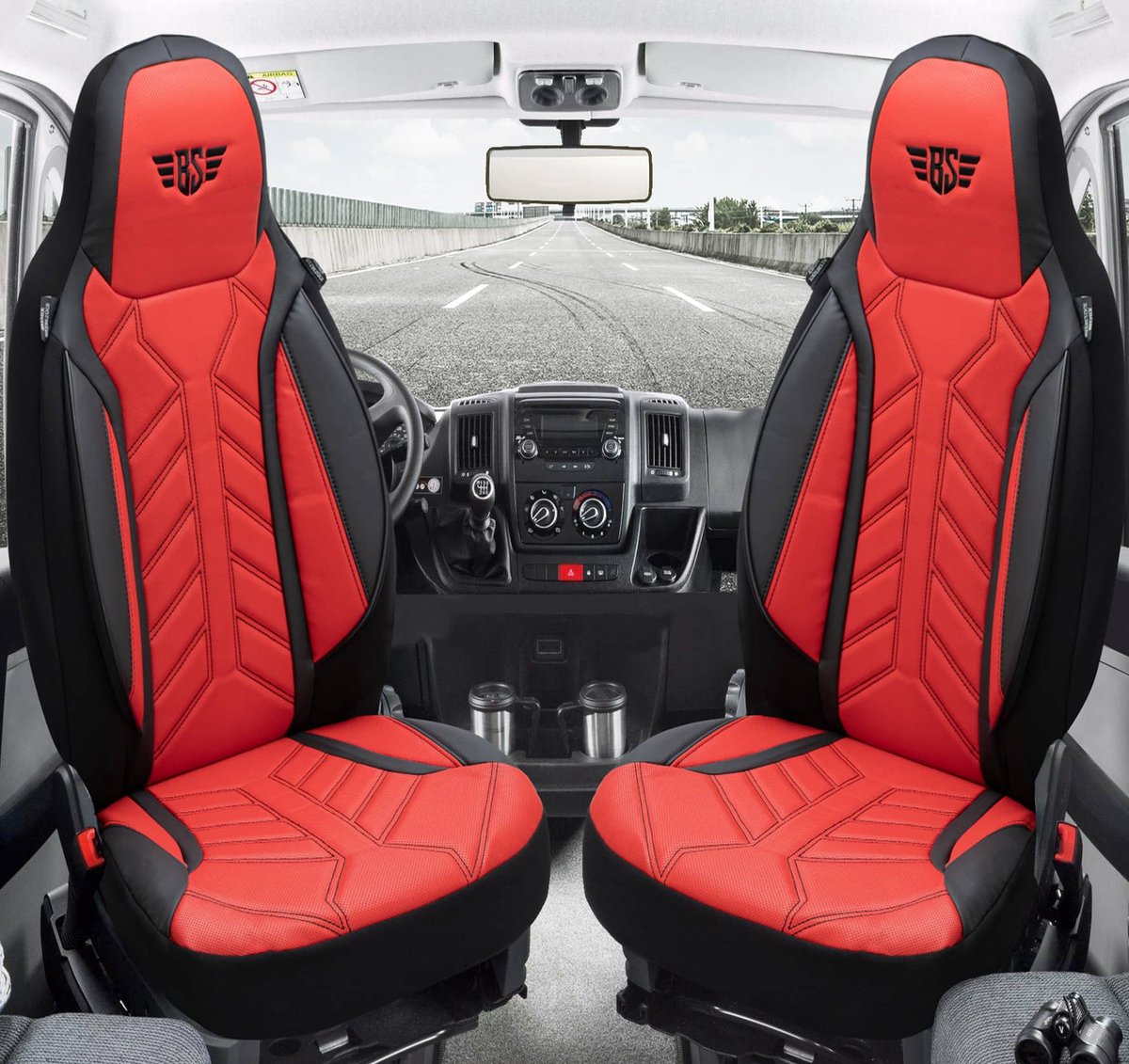 Autostoelhoezen voor VW Amarok Bj ab 2010 – Stoelhoezen voor bestuurder en passagier in Zwart/Rood