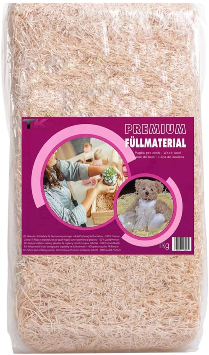 SnelShoppen - Vulmateriaal voor pakketten, 500 g houtwol, natuurlijk paasgras, decoratief stro, perfect als vulling, premium kwaliteit voor geschenken