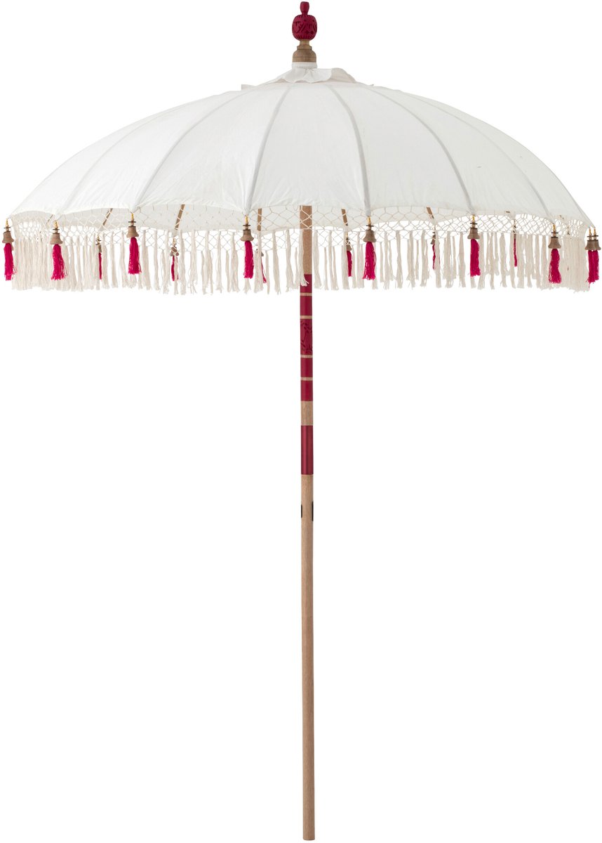 J-Line parasol Flavie - hout/katoen - ecru/roze
