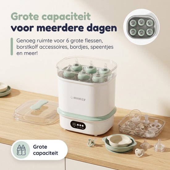 Numsy Steamix Plus Flessensterilisator met Droogfunctie - Elektrische Stoomsterilisator voor Babyflessen, Spenen & Kolfonderdelen - Grote Capaciteit - BPA-vrij van Numsy — afbeelding 4