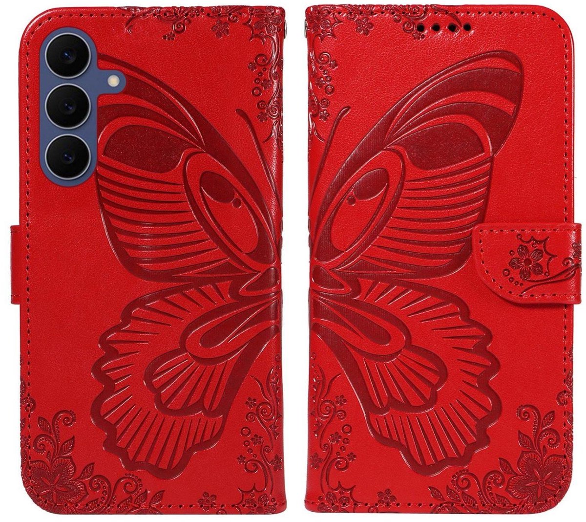 Mobigear Telefoonhoesje geschikt voor Samsung Galaxy S26 FE Hoesje | Mobigear Butterfly Bookcase Portemonnee | Pasjeshouder voor 2 Pasjes | Telefoonhoesje voor Pinpas / OV Kaart / Rijbewijs - Rood