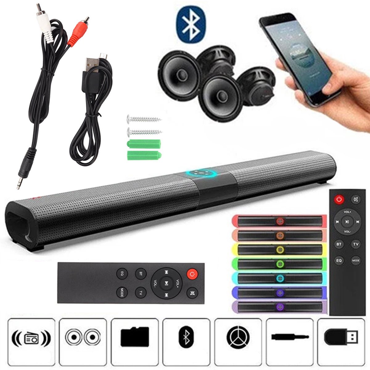 Ruijingsky Bluetooth 5.0 TWS-soundbar voor tv's en thuisbioscoop - 3D-surroundgeluid thumbnail 2